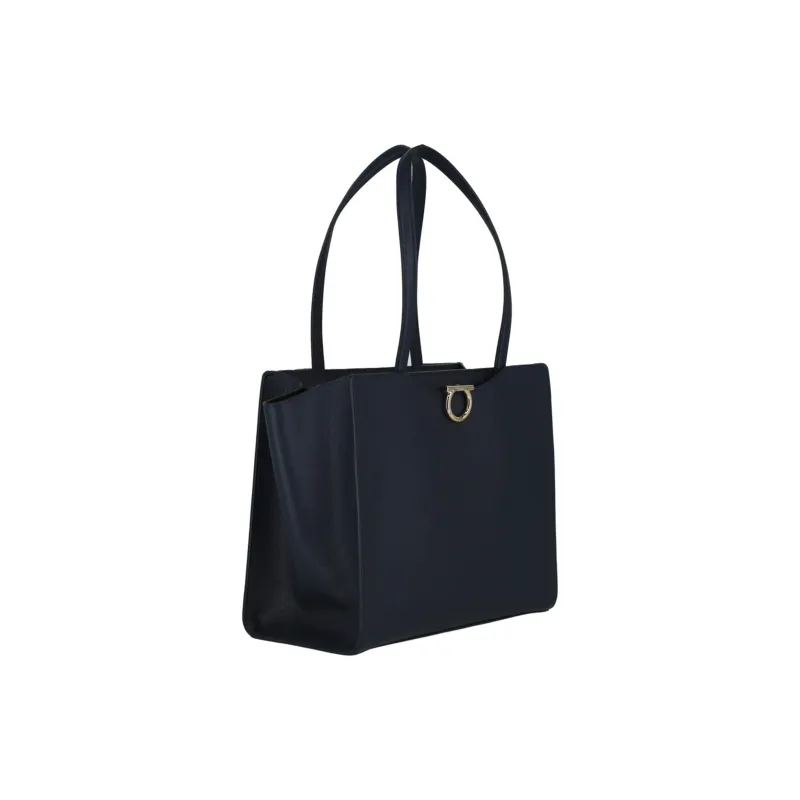 FERRAGAMO Cow Leather Tote Bag, Shopping Bag, Shoulder Bag, Handbag Women's Marine Blue-1