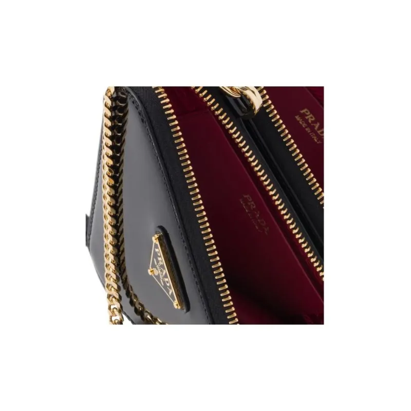 PRADA Leather One Shoulder Crossbody Clutch Mini Women's Black-5