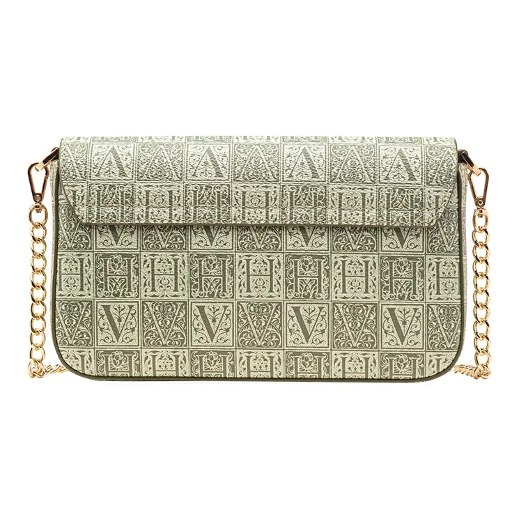 VANESSA HOGAN Monogram Pvc Envelope Bag Chain Shoulder Bag Small Size Women's Green/Gray-2