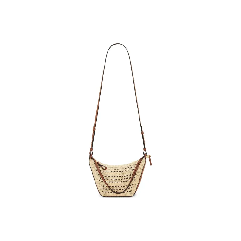 LOEWE Raffia Fiber Cow Leather Patchwork Shoulder Bag Crossbody Bag Mini Women's Tan & Natural-4