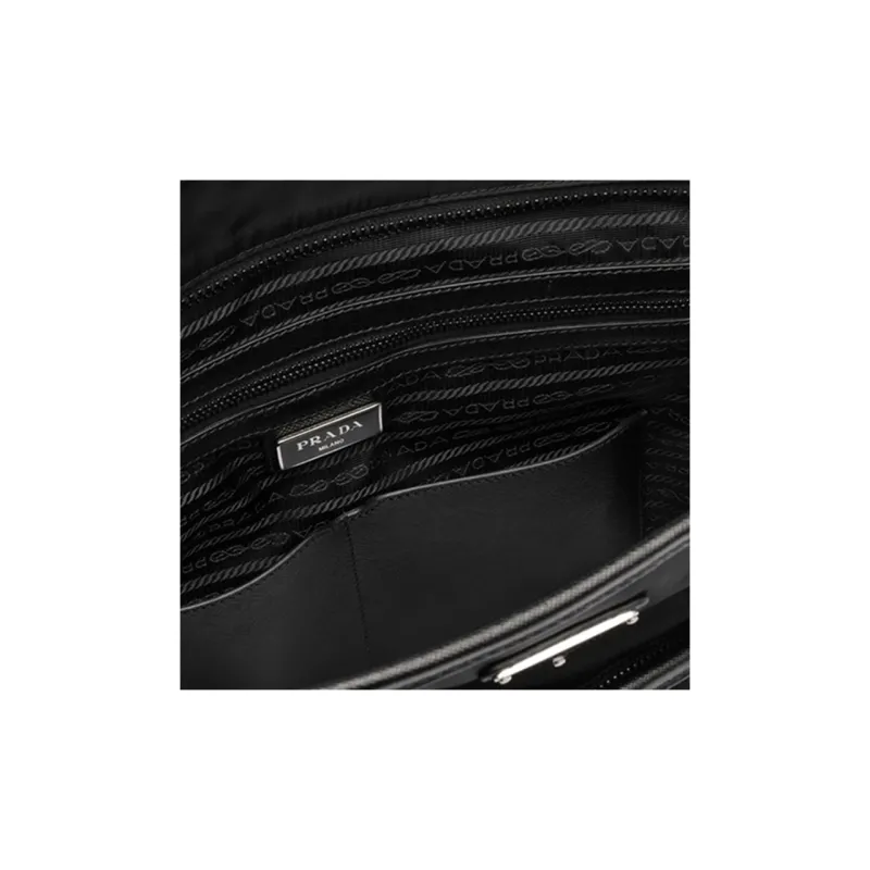 PRADA Saffiano Recycled Nylon With Patchwork Leather Tote Bag, Shopping Bag, Handbag Men's Black-4