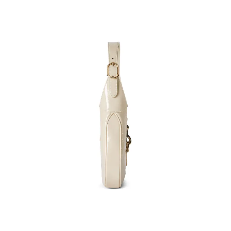 GUCCI Jackie 1961 Patent Leather Handbag, Shoulder Bag Trumpets Women's Ivory White-3