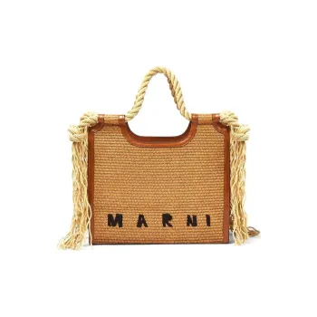 MARNI Leather Patchwork Fiber Handbag Small Size Women's Yellow