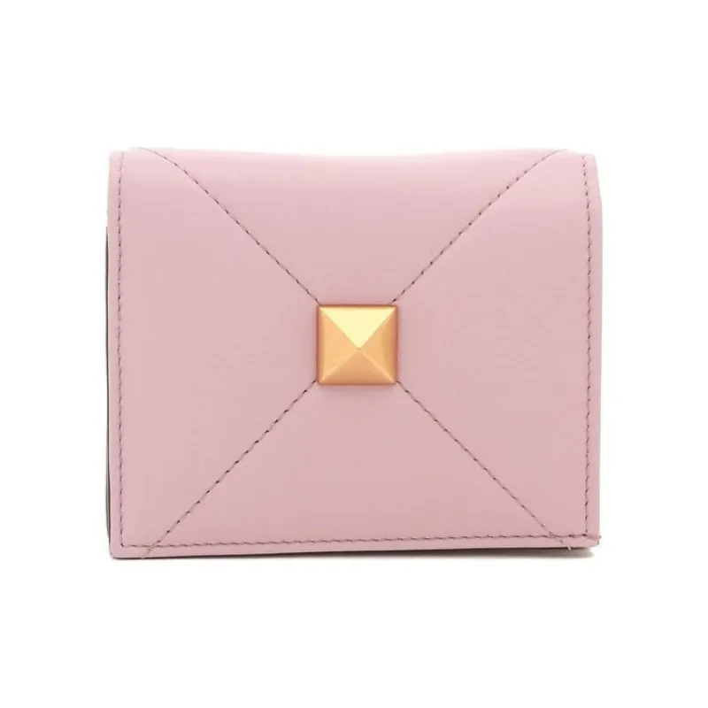 Valentino ROMAN STUD Cow Leather Wallet Small Size Women's Pink-0
