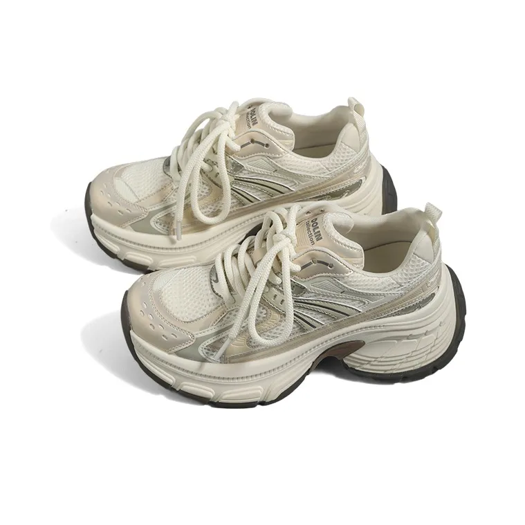 DOLIN COLLECTION Chunky Sneakers Women's Low Top Pearl White, Champagne Gold-7