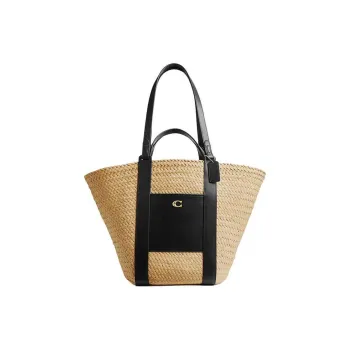 COACH Straw Cellulose Material One Shoulder Handbag Large Size Women's Natural