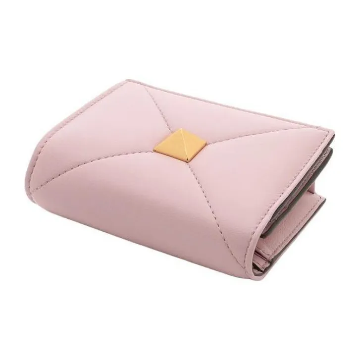 Valentino ROMAN STUD Cow Leather Wallet Small Size Women's Pink-3