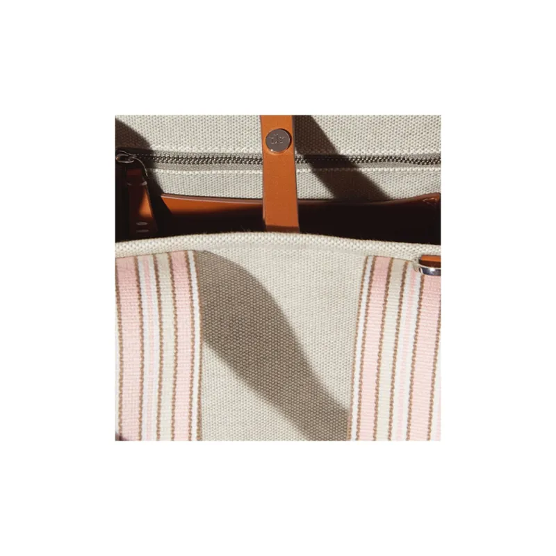 Loro Piana Cotton Blended With Linen Tote Bag Shopping Bag Handbag Mini Women's Lotus Green/Pink Sunrise/Warm Brown-4