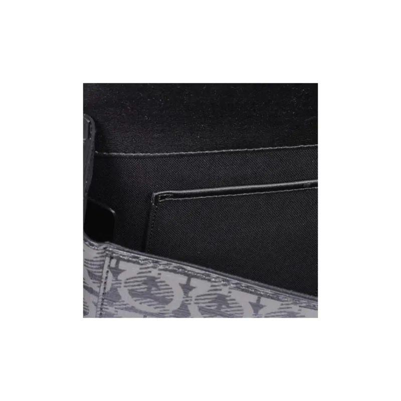 FERRAGAMO GANCINI Calfskin With Polyurethane Messenger Bag Crossbody Bag Shoulder Bag Men's Dark Gray-4