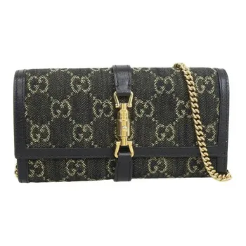 GUCCI Denim With Leather Wallets Card Holders Unisex Black