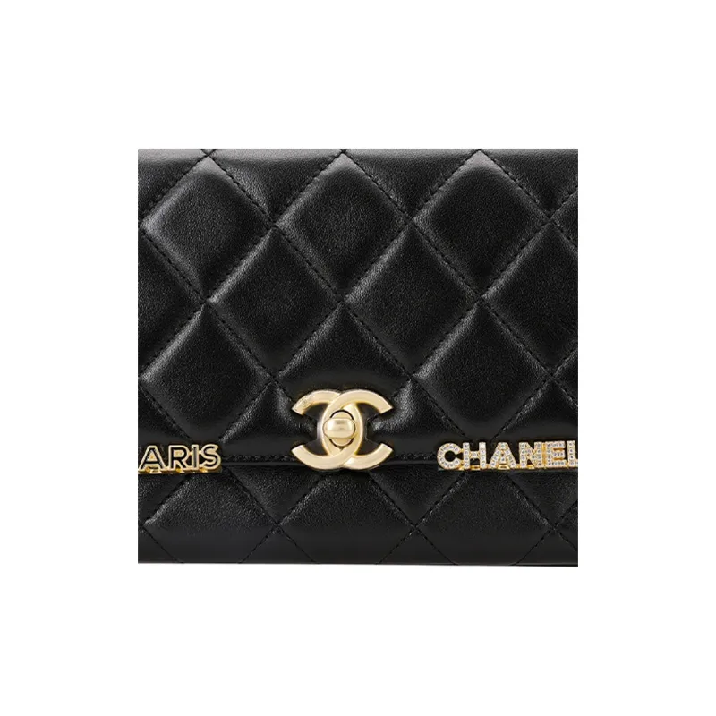 CHANEL Lambskin Flap Bag, Crossbody Bag, Shoulder Bag Women's Black-4