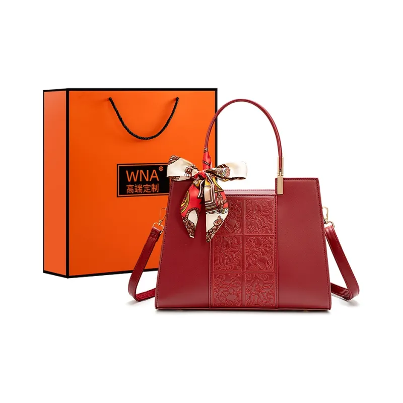 Vigno Synthetic Leather Mom's Handbag Shoulder Bag Crossbody Bag Medium Size Women's Red/Apricot-0