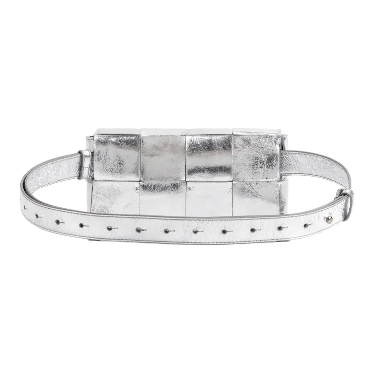 Bottega Veneta CASSETTE Sheepskin Clutches Fanny Pack Regular Women's Metal Silver-3