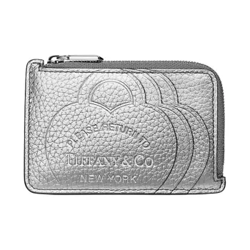 TIFFANY & CO. Return To Tiffany Collection Taurillon Leather Card Holder Women's Silver