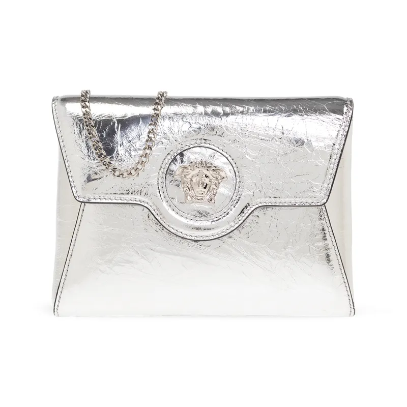 VERSACE Lambskin One Shoulder Crossbody Clutches Women's Silver-0