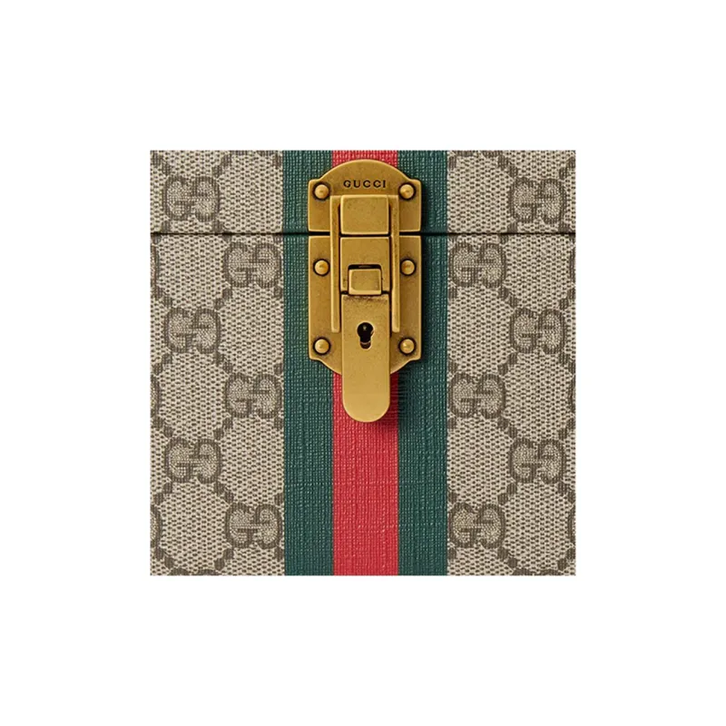 GUCCI Canvas With Leather Binding Makeup Bag Makeup Case Large Size Unisex Beige & Ebony-8