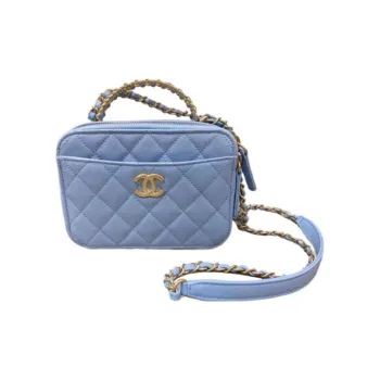 CHANEL Grained Embossed Cow Leather Box Bag Shoulder Bag Crossbody Bag Handbag Regular Women's Blue