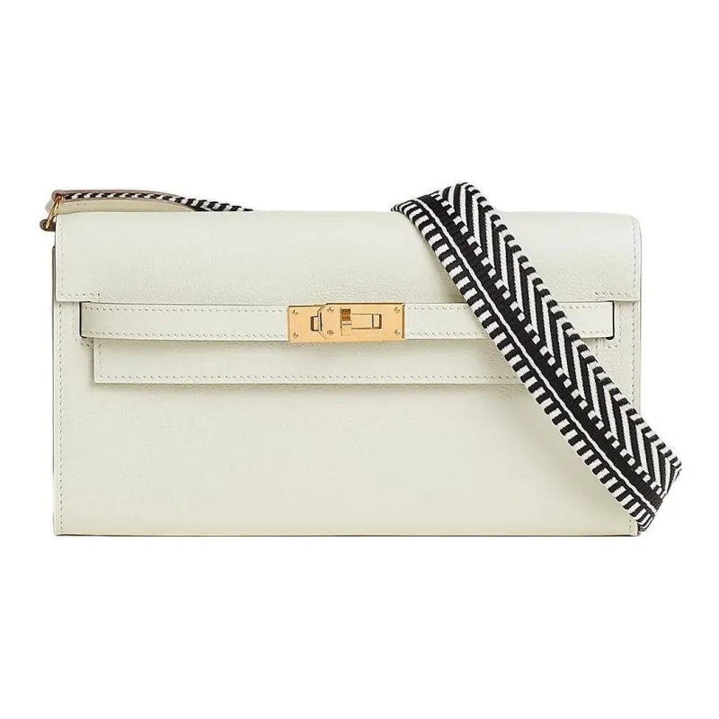HERMES Kelly To Go Evercolor Leather Wallets Handheld Shoulder Bag Crossbody Bag Women's White-1