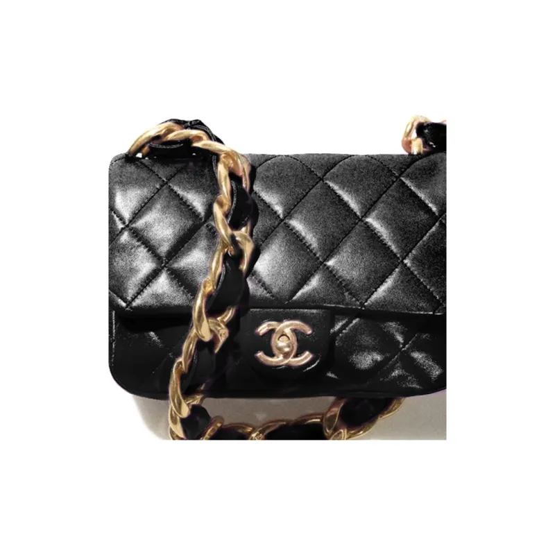 CHANEL Lambskin Flap Bag Handbag, Shoulder Bag, Crossbody Bag Trumpets Women's Black-5