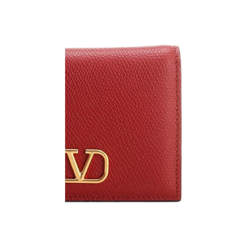 Valentino Vlogo Cow Leather Wallets Card Holders Regular Women's Red-4