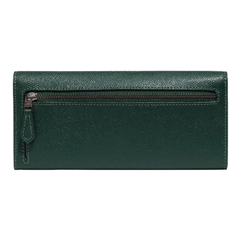 COACH Wyn Cross-Stitch Leather Coin Purses Wallets Women's Dark Green-1