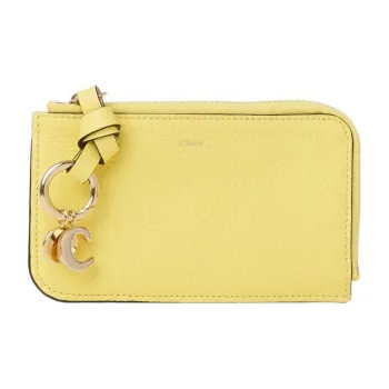 Chloe Alphabet Grained Calfskin Coin Purses Wallets Small Size Women's Yellow