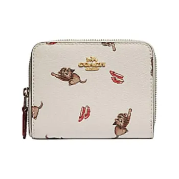 COACH Zip Around Coated Canvas Wallet Mini Women's Chalk Multicolor With Light Gold Accents