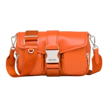 PRADA Recycled Nylon With Sheepskin Crossbody Bags Shoulder Bags Women's Papaya Orange
