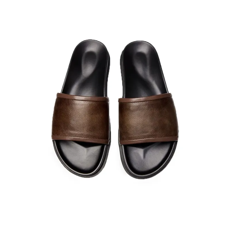 Brounvanm Slide Slippers Men Black, Brown-2