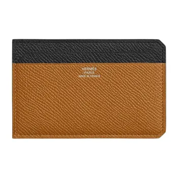 HERMES Epsom Leather Card Holder Unisex Toffee & Black
