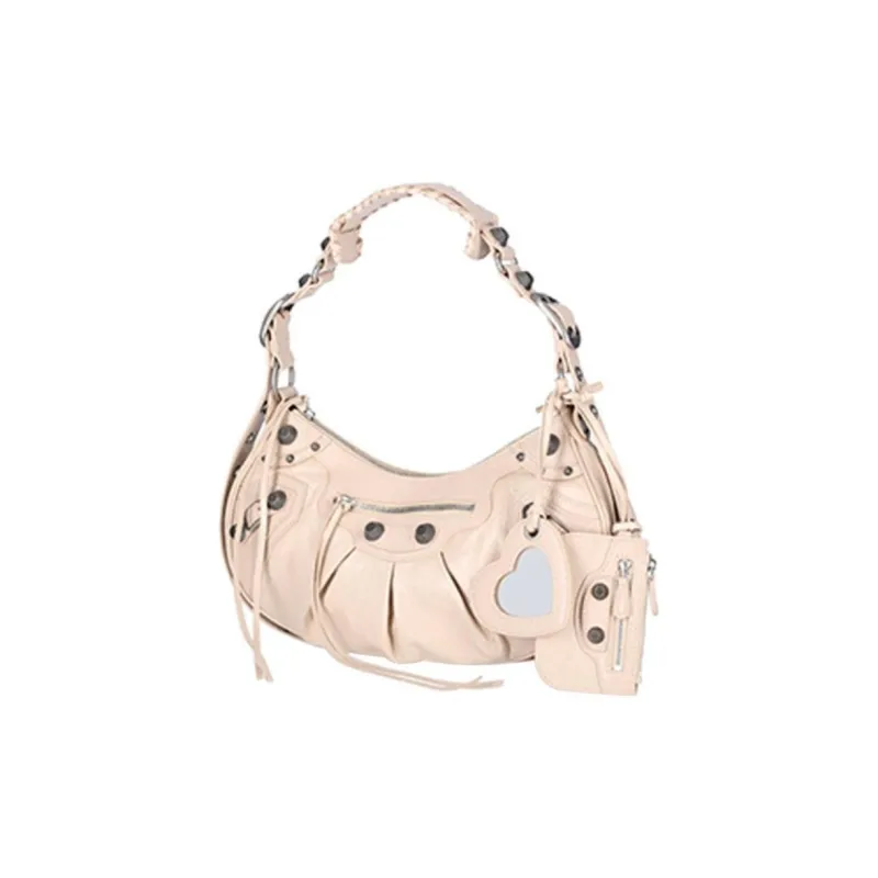 Balenciaga Le Cagole Leather Shoulder Bag Small Size Women's Beige-1