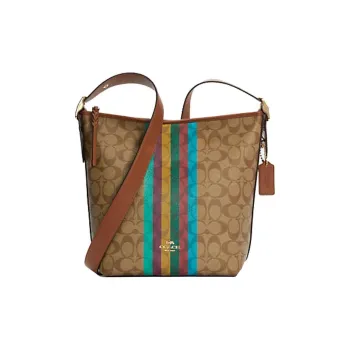 COACH Classic Monogram Canvas With Leather Shoulder Bag, Crossbody Bag Medium Size Women's Caramel Brown