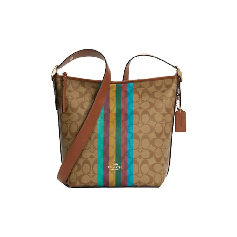 COACH Classic Monogram Canvas With Leather Shoulder Bag, Crossbody Bag Medium Size Women's Caramel Brown-0