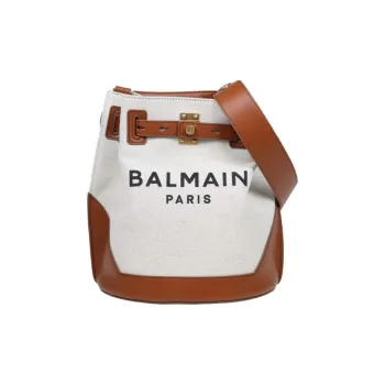 BALMAIN B-ARMY Canvas With Leather Bucket Bag Backpack Women's Brown