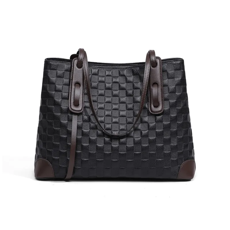MILLIE'S Cow Leather Handbag Shoulder Bag Tote Bag Shopping Bag Large Size Women's Black & Coffee/Pure Black-2