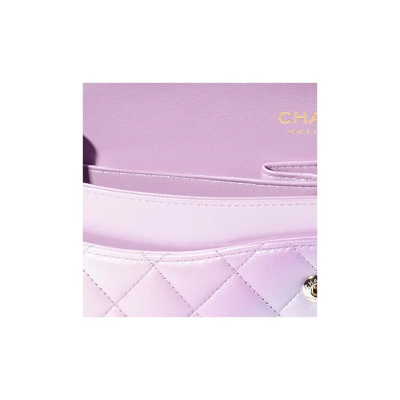 CHANEL Classic Flap CF Dyed Calfskin Shoulder Bag, Crossbody Bag Women's Purple & Blue & Pink-3