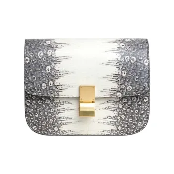 CELINE Classic Bo Lizard Leather Handbag Crossbody Bag Shoulder Bag Medium Size Women's Natural Color