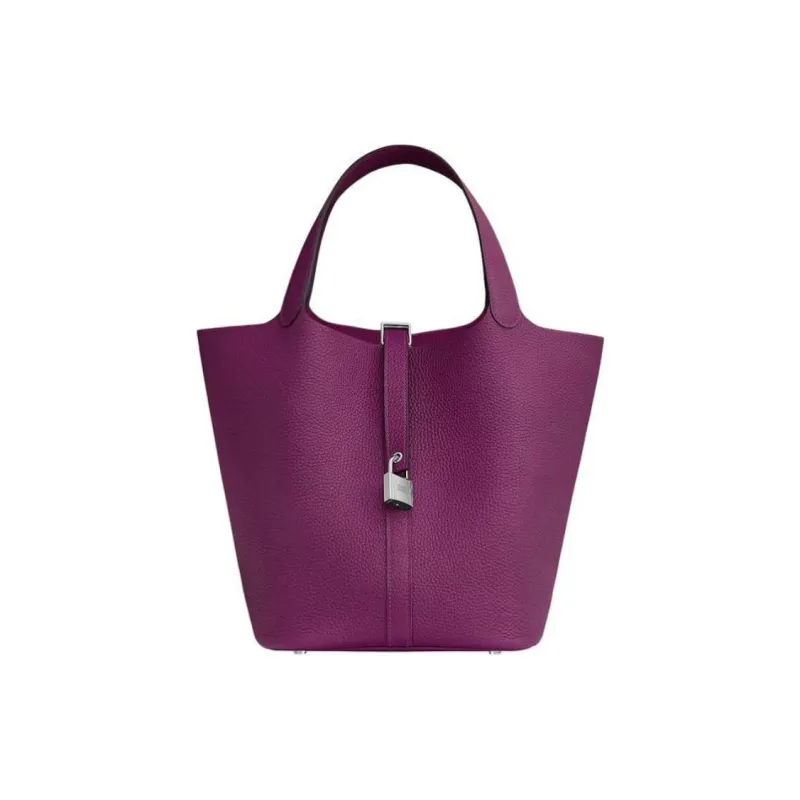HERMES Picotin Lock Leather Basket Bag Handbag Bucket Bag Women's Purple-0