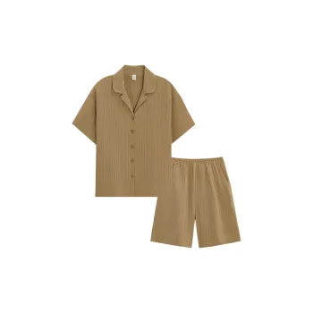 Sha Qian Pajama Set Summer Women's Earth Tone