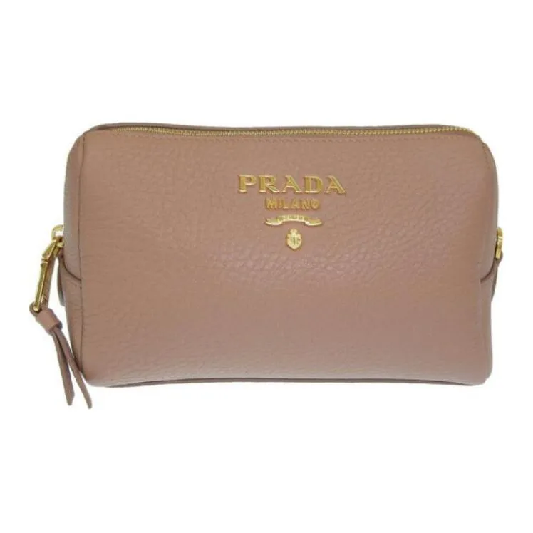 PRADA Leather Clutch Women's Beige Pink-2