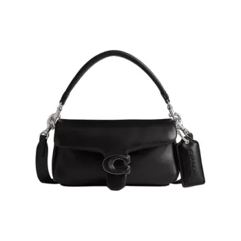COACH Pillow Leather Shoulder Bag Small Size Women's Silver With Black