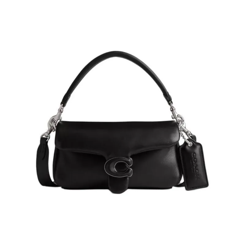 COACH Pillow Leather Shoulder Bag Small Size Women's Silver With Black-0