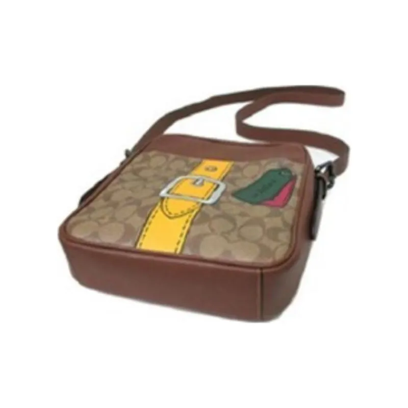 COACH Hudson Cow Leather Shoulder Bag, Crossbody Bag Trumpets Men's Brown-2