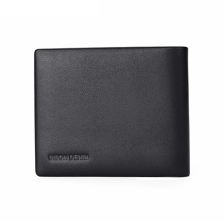 BISON DENIM Cow Leather Wallet Card Holder Wallet Men's Black-2