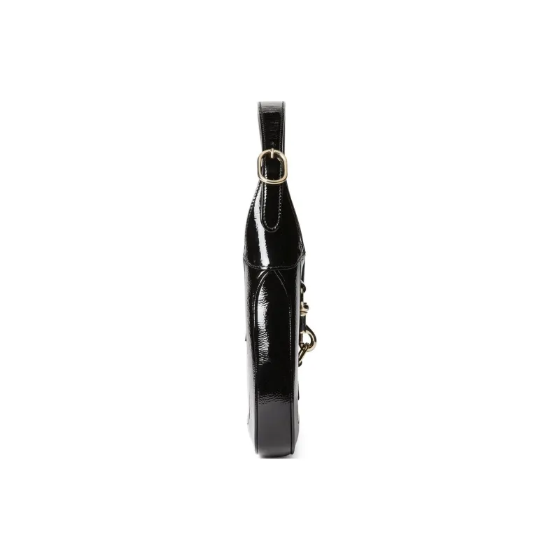 GUCCI Jackie 1961 Patent Leather Handbag, Shoulder Bag Trumpets Women's Black-3