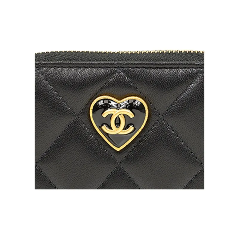 CHANEL Lambskin With Vinyl Leather Coin Purse Women's Black-4