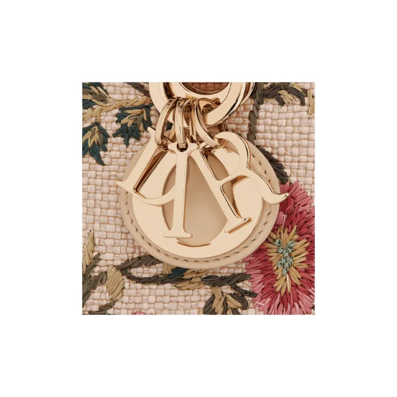 DIOR Lady D-JOY Embroidered Raffia Daisie Bag Shoulder Bag Crossbody Bag Handbag Extra Mini Women's Multicolor-6
