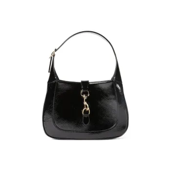 GUCCI Jackie 1961 Patent Leather Handbag, Shoulder Bag Trumpets Women's Black