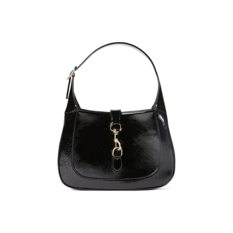 GUCCI Jackie 1961 Patent Leather Handbag, Shoulder Bag Trumpets Women's Black-0