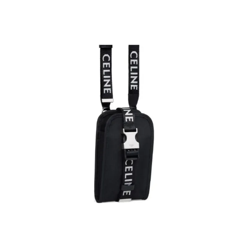 CELINE Cow Leather Shoulder Bag Crossbody Bag Cell Phone Pouch Unisex Black-1